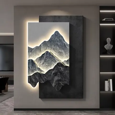 山水 单幅 装饰画 现代简约 玄关背景墙挂画 LED带灯画