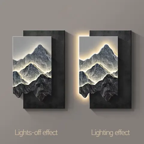 山水 单幅 装饰画 现代简约 玄关背景墙挂画 LED带灯画