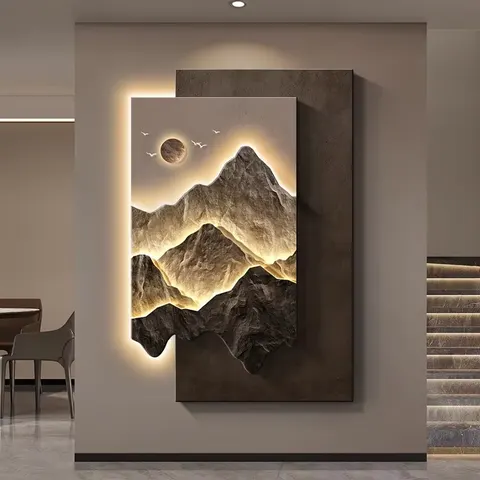 山水 单幅 装饰画 现代简约 玄关背景墙挂画 LED带灯画