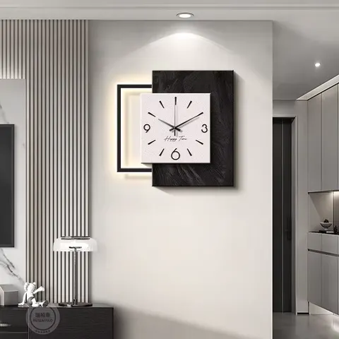 挂钟组合 单幅 装饰画 现代简约 客厅背景墙挂画 LED带灯画