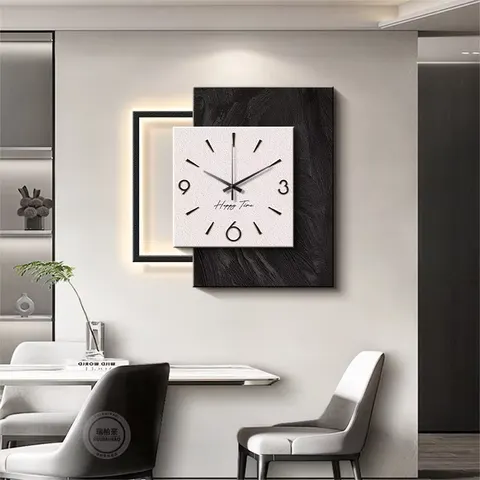 挂钟组合 单幅 装饰画 现代简约 客厅背景墙挂画 LED带灯画