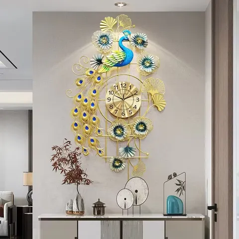 孔雀 单幅 装饰画 现代简约 餐厅背景墙挂画 挂钟