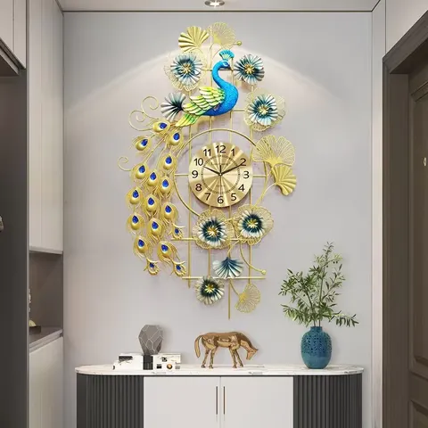 孔雀 单幅 装饰画 现代简约 餐厅背景墙挂画 挂钟