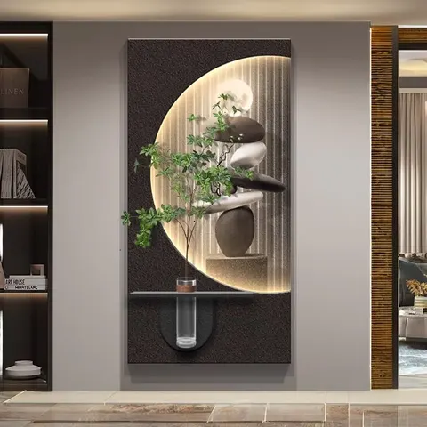 植物 单幅 装饰画 轻奢风 客厅背景墙挂画 LED带灯画