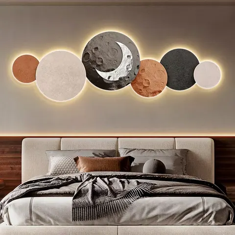 日月星辰 单幅 装饰画 现代简约 客厅背景墙挂画 LED带灯画