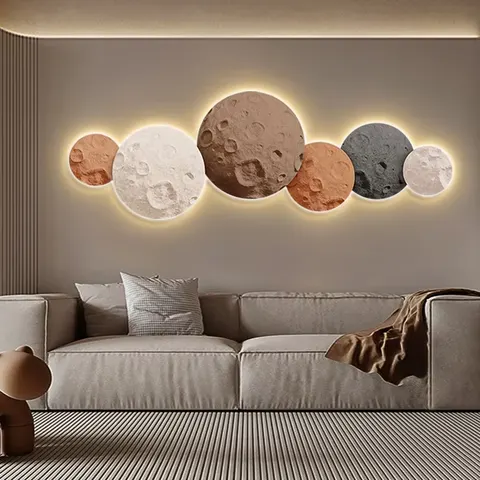 日月星辰 单幅 装饰画 现代简约 客厅背景墙挂画 LED带灯画
