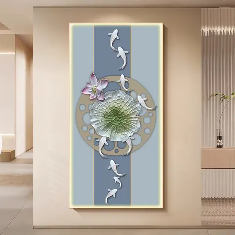 荷花 单幅 装饰画 现代简约 玄关背景墙挂画 LED带灯画