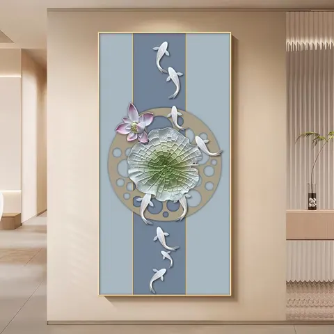 荷花 单幅 装饰画 现代简约 玄关背景墙挂画 LED带灯画