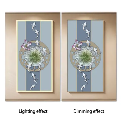 荷花 单幅 装饰画 现代简约 玄关背景墙挂画 LED带灯画