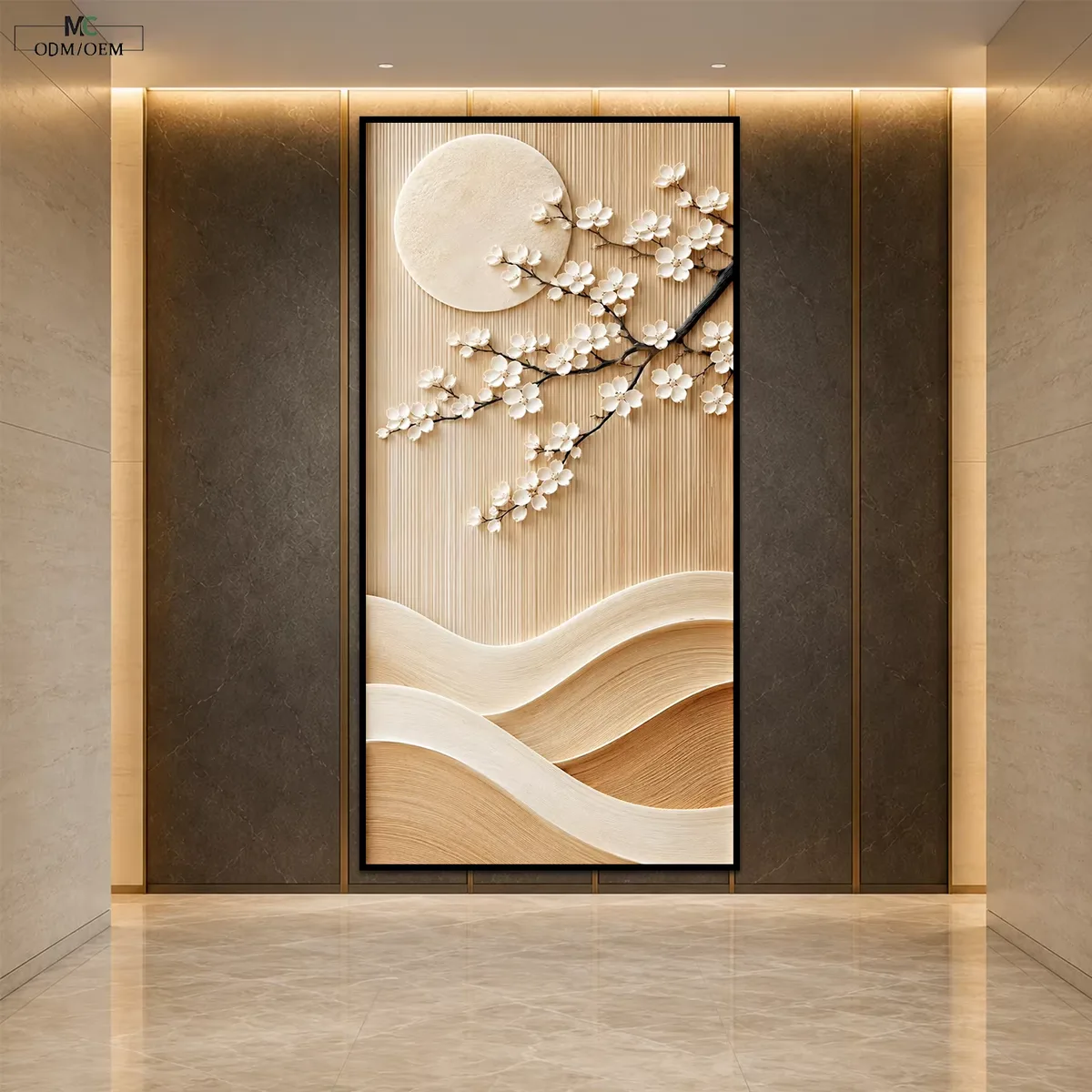 繁花 单幅 装饰画 奶油风 玄关背景墙挂画 砂岩浮雕