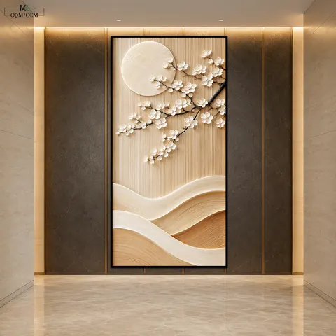 繁花 单幅 装饰画 奶油风 玄关背景墙挂画 砂岩浮雕