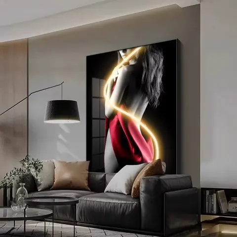 人物 单幅 装饰画 现代简约 卧室背景墙挂画 霓虹灯画