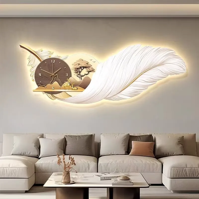 羽毛 单幅 装饰画 现代简约 客厅背景墙挂画 LED带灯画