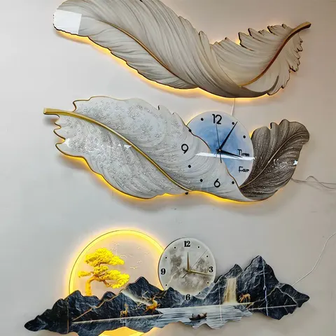 羽毛 单幅 装饰画 现代简约 客厅背景墙挂画 LED带灯画