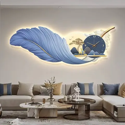 羽毛 单幅 装饰画 现代简约 客厅背景墙挂画 LED带灯画
