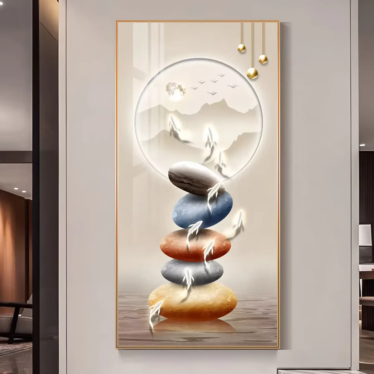 锦鲤 单幅 装饰画 现代简约 客厅背景墙挂画 LED带灯画