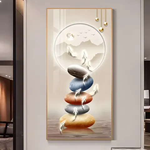 锦鲤 单幅 装饰画 现代简约 客厅背景墙挂画 LED带灯画