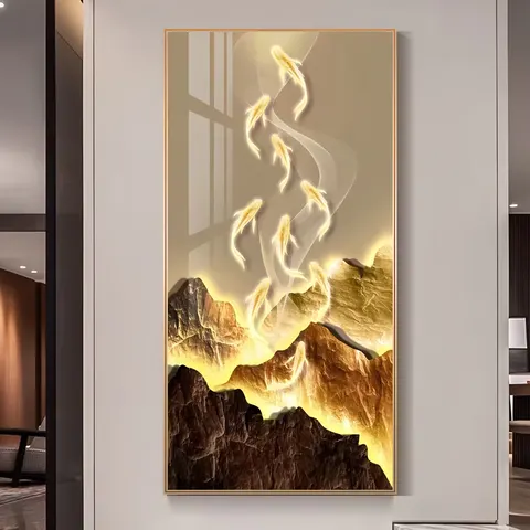 锦鲤 单幅 装饰画 现代简约 客厅背景墙挂画 LED带灯画