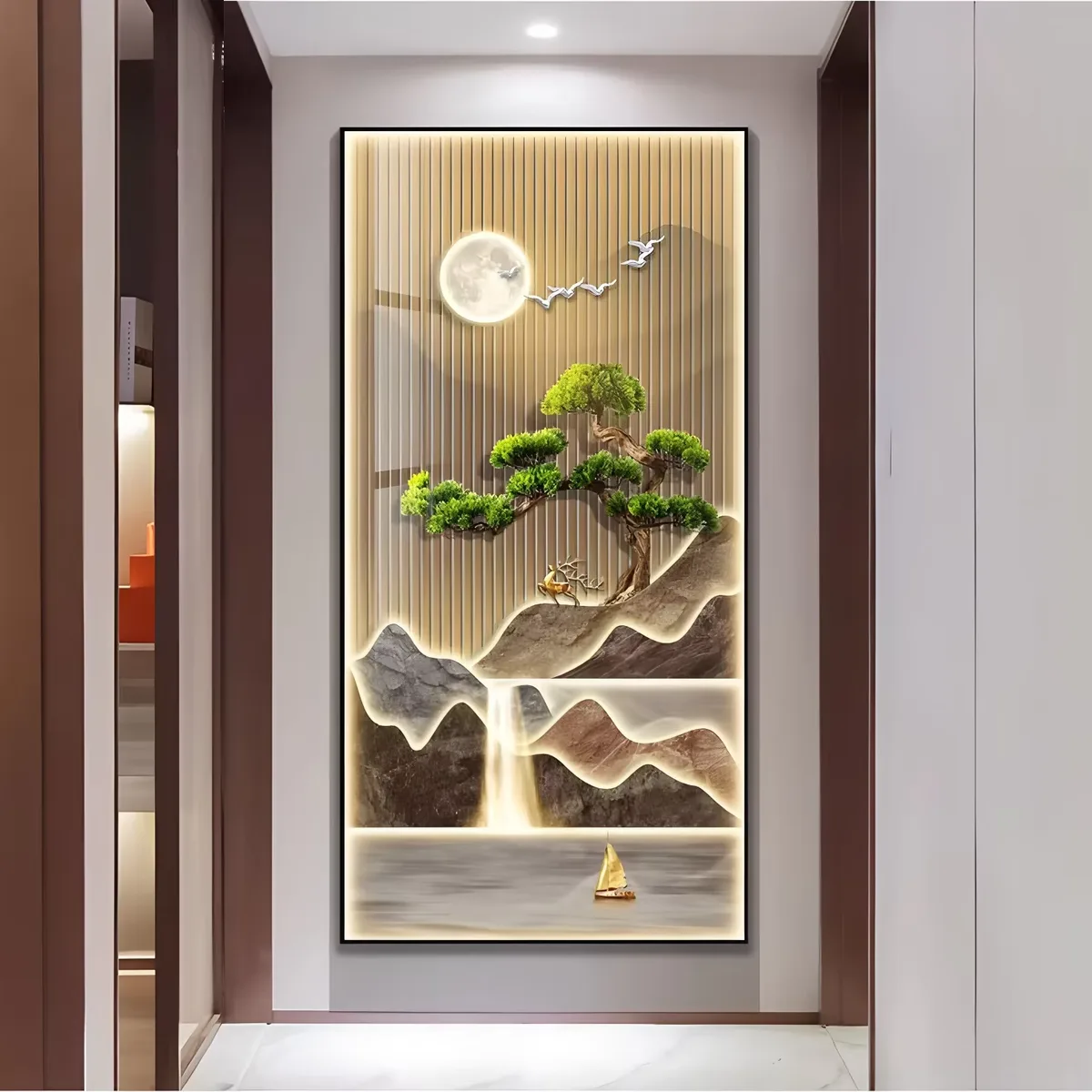 鹿 单幅 装饰画 现代简约 客厅背景墙挂画 LED带灯画