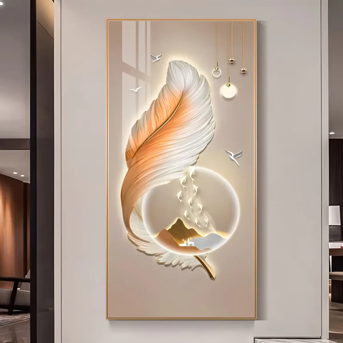 鹿 单幅 装饰画 现代简约 客厅背景墙挂画 LED带灯画