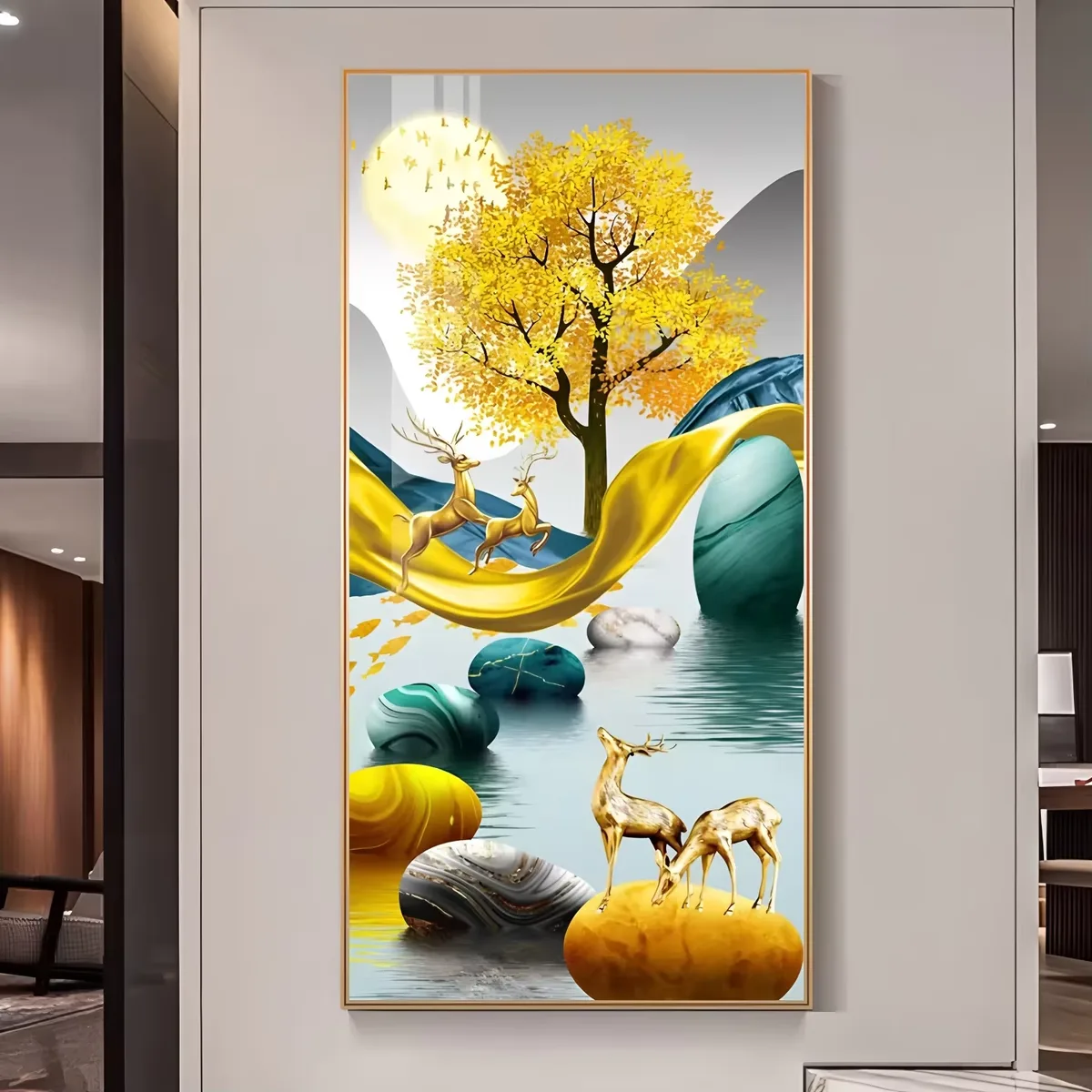鹿 单幅 装饰画 现代简约 客厅背景墙挂画 LED带灯画