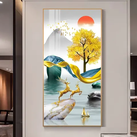 鹿 单幅 装饰画 现代简约 客厅背景墙挂画 LED带灯画