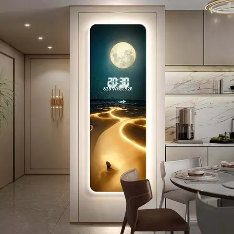 挂钟组合 单幅 装饰画 现代简约 玄关背景墙挂画 LED带灯画