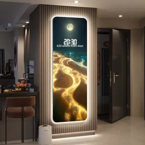 挂钟组合 单幅 装饰画 现代简约 玄关背景墙挂画 LED带灯画