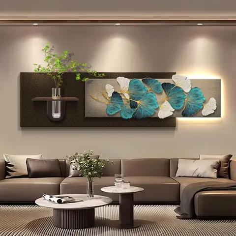 银杏 单幅 装饰画 现代简约 玄关背景墙挂画 LED带灯画
