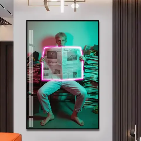 抽象 单幅 装饰画 现代简约 客厅背景墙挂画 LED带灯画