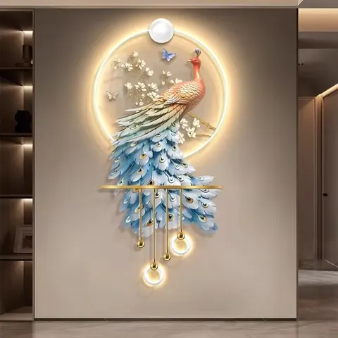 孔雀 单幅 装饰画 现代简约 客厅背景墙挂画 LED带灯画