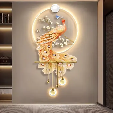 孔雀 单幅 装饰画 现代简约 客厅背景墙挂画 LED带灯画
