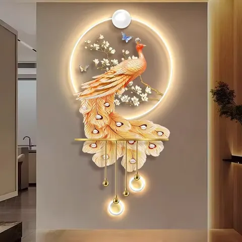 孔雀 单幅 装饰画 现代简约 客厅背景墙挂画 LED带灯画