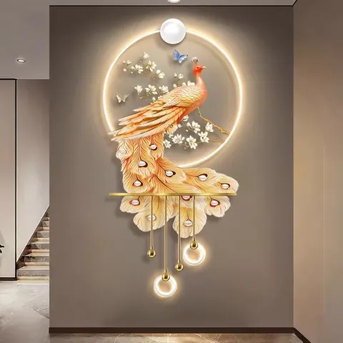 孔雀 单幅 装饰画 现代简约 客厅背景墙挂画 LED带灯画