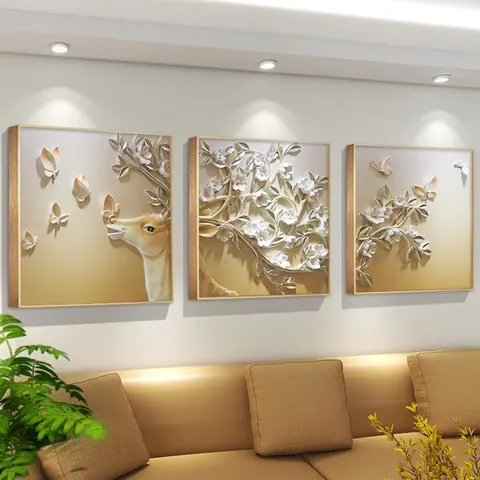 繁花 单幅 装饰画 现代简约 客厅背景墙挂画 砂岩浮雕
