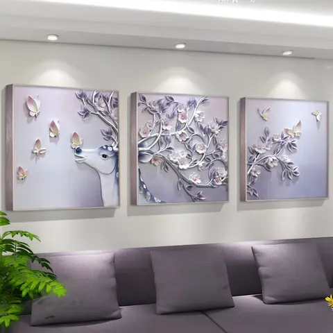 繁花 单幅 装饰画 现代简约 客厅背景墙挂画 砂岩浮雕