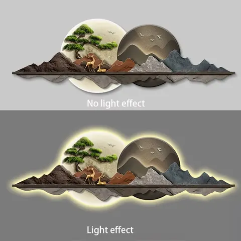 山水 单幅 装饰画 现代简约 客厅背景墙挂画 LED带灯画