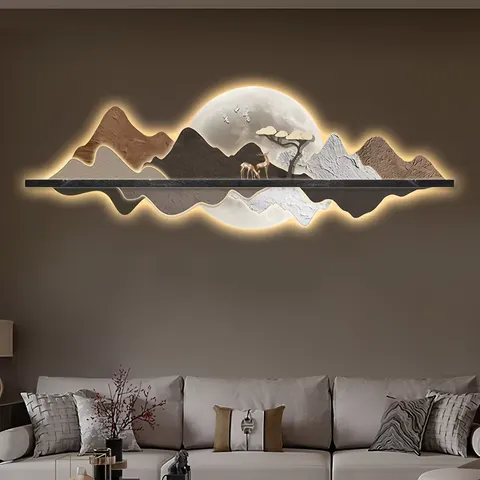 山水 单幅 装饰画 现代简约 客厅背景墙挂画 LED带灯画