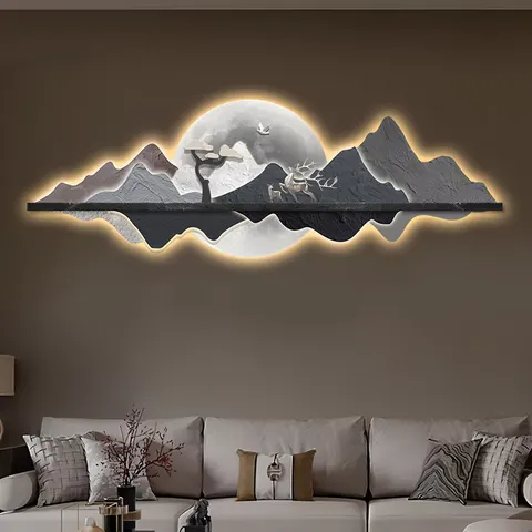 山水 单幅 装饰画 现代简约 客厅背景墙挂画 LED带灯画
