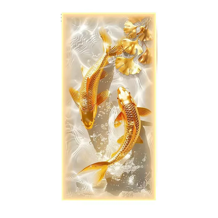 锦鲤 单幅 装饰画 轻奢风 玄关背景墙挂画 LED带灯画