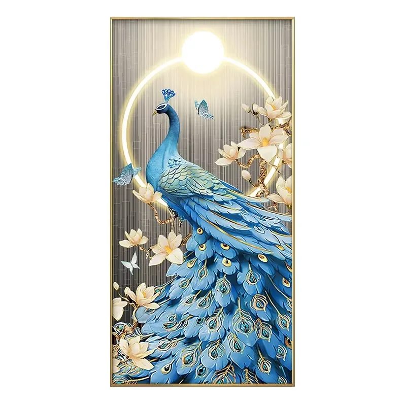 孔雀 单幅 装饰画 北欧风 玄关背景墙挂画 LED带灯画