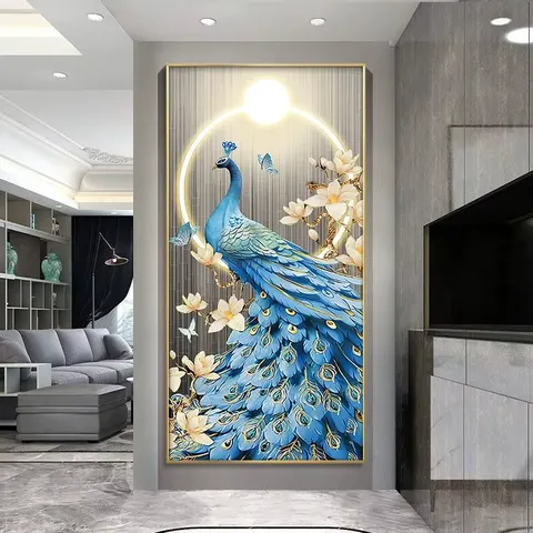 孔雀 单幅 装饰画 北欧风 玄关背景墙挂画 LED带灯画