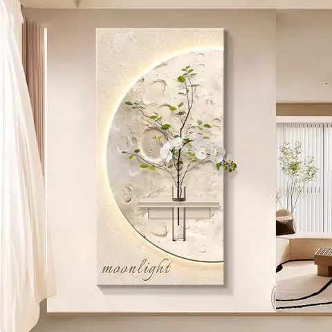 植物 单幅 装饰画 奶油风 玄关背景墙挂画 LED带灯画