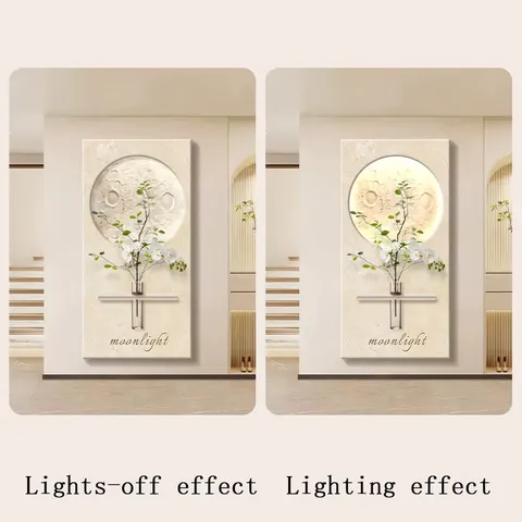 植物 单幅 装饰画 奶油风 玄关背景墙挂画 LED带灯画