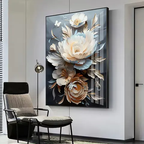 繁花 单幅 装饰画 轻奢风 玄关背景墙挂画