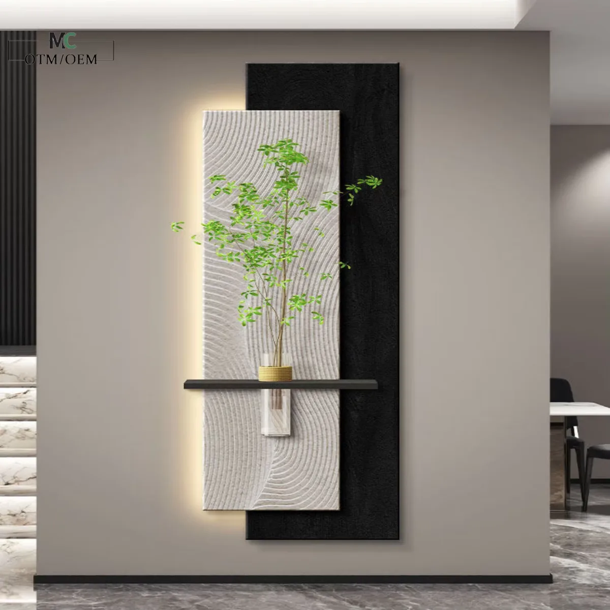 植物 单幅 装饰画 现代简约 玄关背景墙挂画 砂岩浮雕