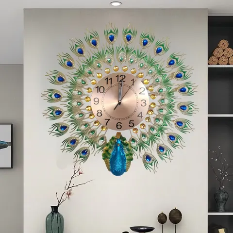 孔雀 单幅 装饰画 欧式 客厅背景墙挂画 挂钟