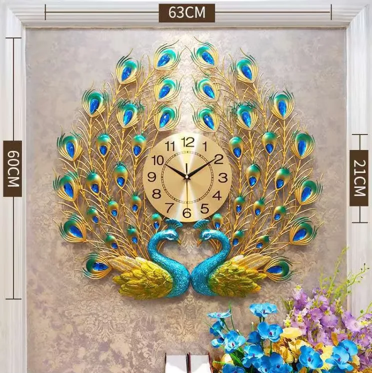 孔雀 单幅 装饰画 欧式 客厅背景墙挂画 挂钟
