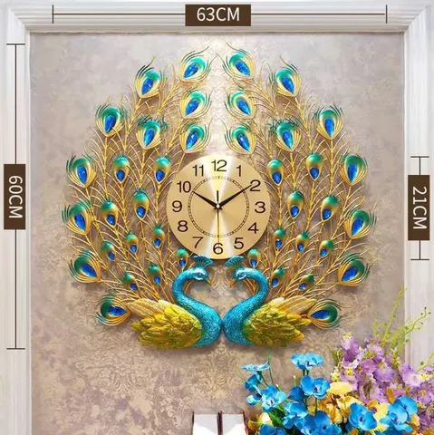 孔雀 单幅 装饰画 欧式 客厅背景墙挂画 挂钟