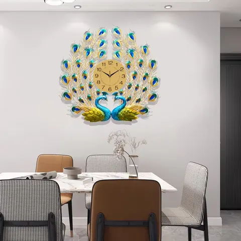 孔雀 单幅 装饰画 欧式 客厅背景墙挂画 挂钟